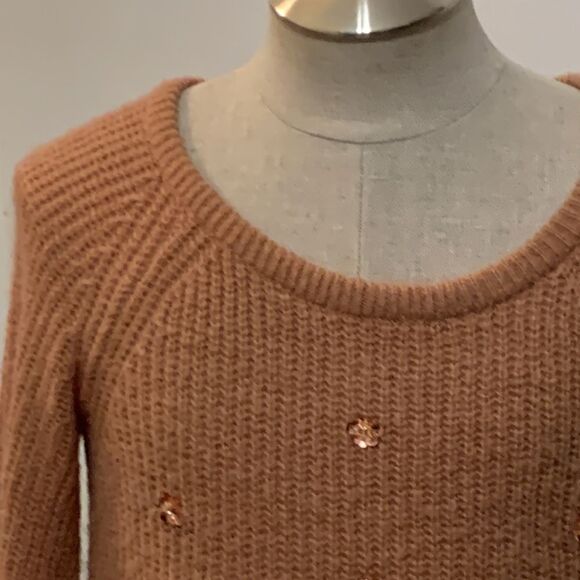 2️⃣0️⃣% Lauren Conrad | Women’s Sequin Flower Bell Sleeve Rust Orange Sweater - Picture 4 of 12